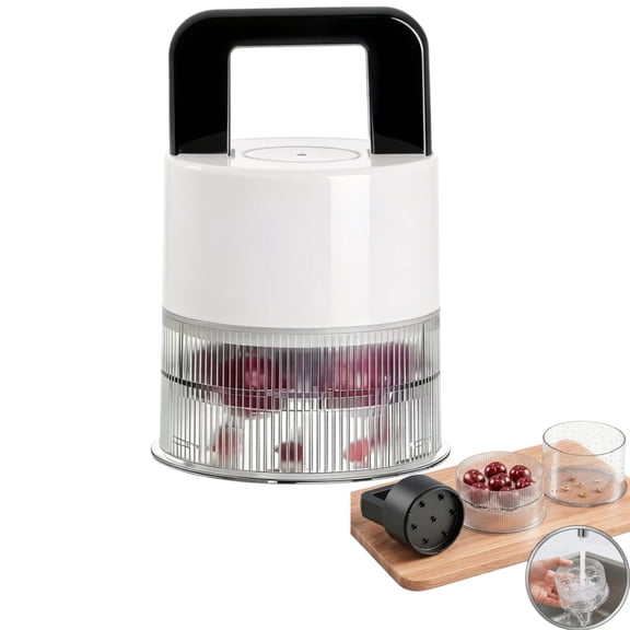 GIXUSIL Cherry Pitter Tool, 7-in-1 Fruit Pitter for Jumbo Cherries & Olives, 1.5" Extra Large Slots, Transparent Container, Anti-Splash Design, Dishwasher Safe, White