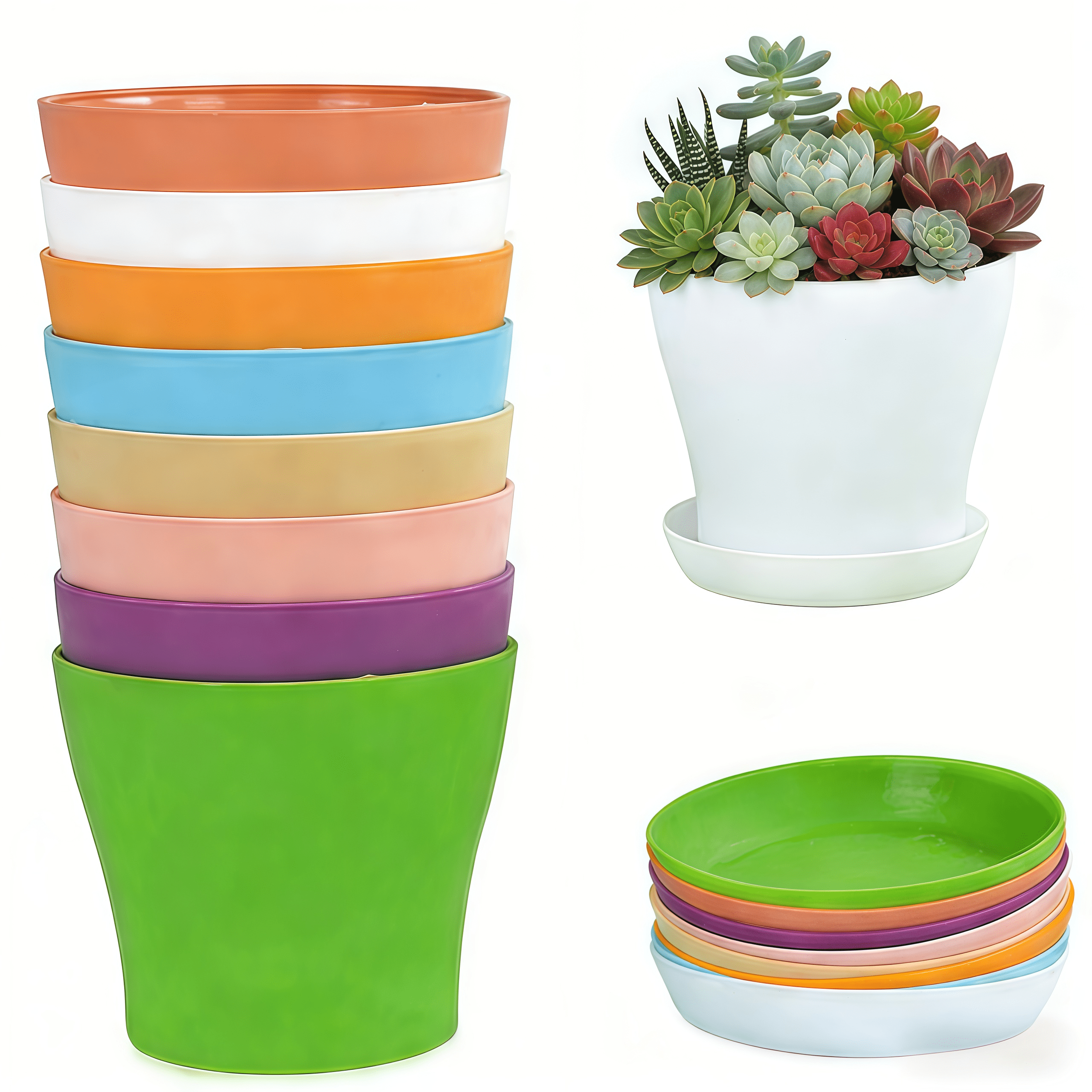 GIXUSIL Colorful 4-inch Indoor Planters: 8-Pack with Drainage & Saucer | Decorative Nursery Pots for Succulents, African Violets & Small Flowers