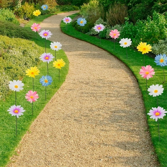 GIXUSIL Colorful Daisy Flower Garden Stakes, Outdoor Plant Pick Water Proof Metal Daisy, Floral Garden Stake Decor, Flower Stick for Lawn, Yard, Patio and Pathway, 20 Pcs