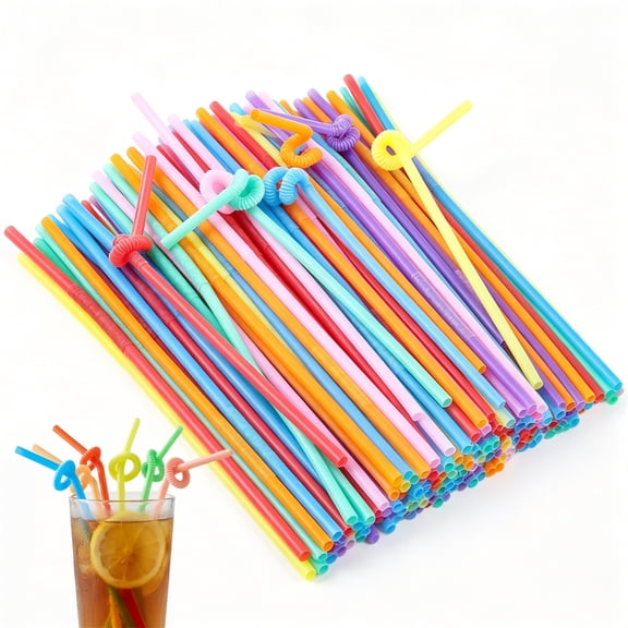 GIXUSIL 100-pack Colorful Bendable Straws for Parties | Reusable Plastic Drinking Straws for Juice, Milk Tea & Beverages