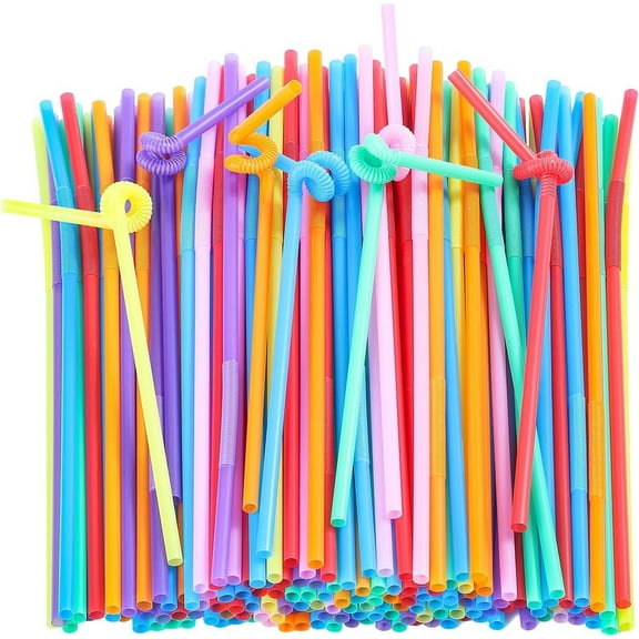 GIXUSIL Colorful Flexible Straws, Multi Colored Plastic Bendy Straws, Assorted Color Drinking Straws, Juice Drink Milk Tea Bendable Straws Reusable for Home Parties Bar Beverage Shops (Long 100PC)