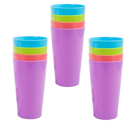 GIXUSIL Coloured Plastic Cups -4-Color Assortment of 12 Reusable 9oz Plastic Cups, Hard Plastic Tumblers for Drinking, Party, Camping, Picnic, Dishwasher Safe BPA-Free
