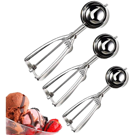 GIXUSIL Cookie Scoop Set - Small/1 Tablespoon, Medium/2 Tablespoon, Large/3 Tablespoon - Ice Cream Scoop Set, 18/8 Stainless Steel Dough Scoop Cupcake Scoop -Silver