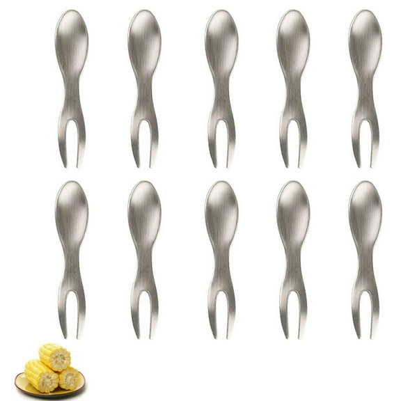 GIXUSIL Corn Holders, 10 Pieces Stainless Steel Corn Holders Corn on The Cob Skewers Corn Cob Holders, Corn Fork BBQ Sweet Corn Fruit Fork for Home Cooking and BBQ, Silver
