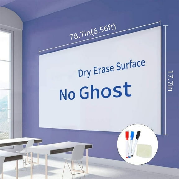 GIXUSIL Dry Erase Whiteboard Sticker Wall Decal - 17.7 in X 6.5 ft Self-Adhesive White Board Stick Paper to Do List with 3 Color Water-Based Pens for Office, Home Drawing