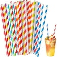 thumbnail image 1 of GIXUSIL Eco-Friendly Stripes Rainbow Drinking Paper Straws 100 packs Biodegradable Disposable Straws Bulk for Party Christmas Cafe Wedding DIY Decoration (5 Color), 1 of 7