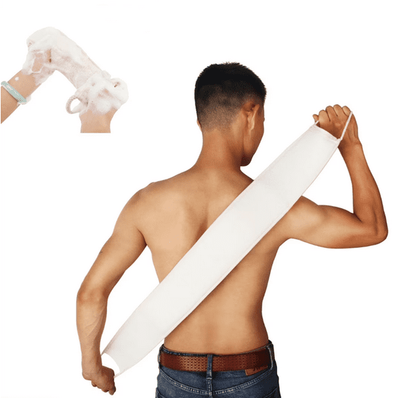 GIXUSIL Exfoliating Loofah Back Scrubber for Shower- Bath Loofah - Excellent Long Handled Loufa Sponge for Men and Women - Back Sponge(L)Beige