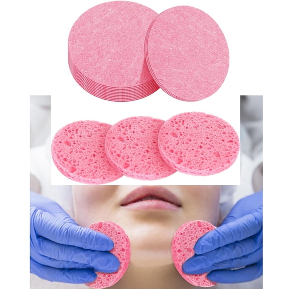 GIXUSIL Facial Sponges, 50-Count Face Sponge,Natural Wood Pulp Cotton Face Sponges Cleansing,Reusable Natural Sponge,Compressed Facial Sponges for Facial Cleansing/Makeup Removal/Cosmetic Spa(Pink)