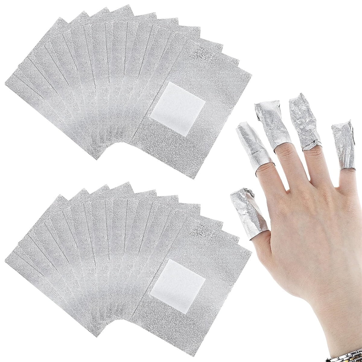 GIXUSIL Gel Nail Foil Wraps Aluminium, GIXUSIL Nail Polish Remover with Soak Off Foils Cotton Pads, Gel Nail Polish Wraps Removal Tool, Finger Nail Polish Remover (200Pieces, Silver)