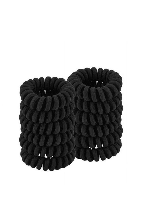 Hair Ties , 12 Pcs Coil Hair Ties for Thick Hair, Ponytail Holder Hair Ties for Women , No Crease Hair Ties, Phone Cord Hair Ties for All Hair Types with Plastic (Cloth Black)