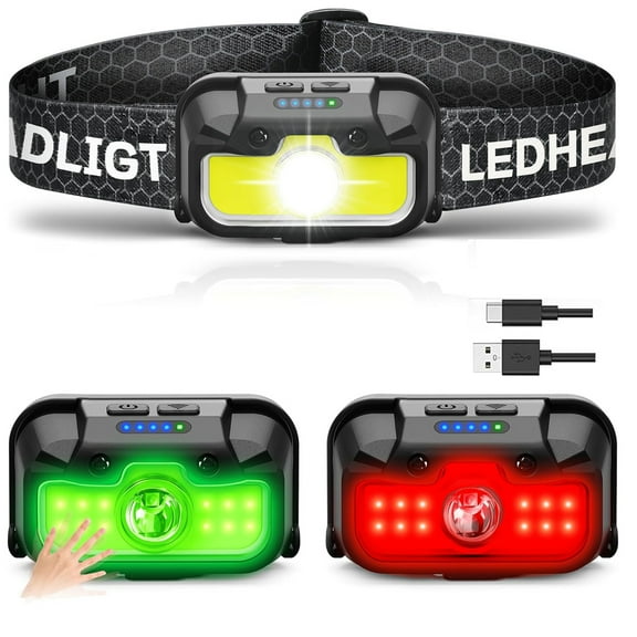 GIXUSIL Headlamp Flashlight Rechargeable 7 Modes, 1300 Lumen Ultra-Light Bright Head Lamp with White/Red/Green, Adjustable Motion Sensor Headlight for Running, Fishing, Cycling