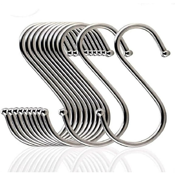 GIXUSIL 6Pcs Heavy Duty S Hooks Silver Steel S Shaped Hooks，Kitchen Hooks Hanger Shaped Hooks Stainless Steel Metal Hangers Hanging Hooks for Kitchen, Work Shop, Bathroom,Garden for Hanging Pans Pots