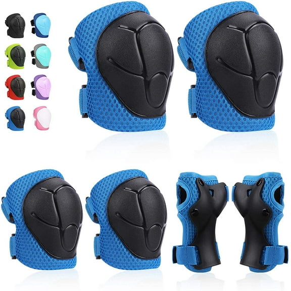 GIXUSIL Kids Protective Gear Kit Knee Elbow Pads Wrist Guards Value 6 Pcs, Skate Pad Set Comfortable for Cycling Bikiing Skating Roller Skates Skateboard with Adjustable Straps Fit for 3-8 Years