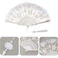 thumbnail image 1 of GIXUSIL Lace Hand Fan Folding Wedding Fans Single Layer Foldable Fan with Tassel Plastic Spanish Handheld Foldable Rave Fan for Women Girls Halloween Dress up Costume Dancing Party Decoration,White, 1 of 7