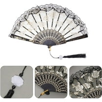 GIXUSIL Lace Handheld Chinese Plastic Folding Fan Silk Folding Fan Hanfu Plastic Fan for Women Wedding Decoration Dancing Party, Black