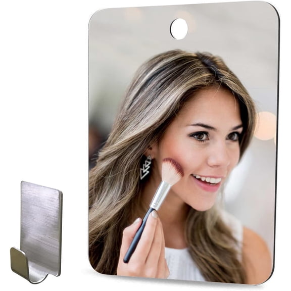 GIXUSIL Large Fogless Shower Mirror Anti-Frameless Shower Mirror,Fog Shower Mirrors Fog-Free Travel Makeup Shave Mirror Frameless Fogproof Shatterproof Wall Hanging Mirror with Hooks (10 X8in) Silver