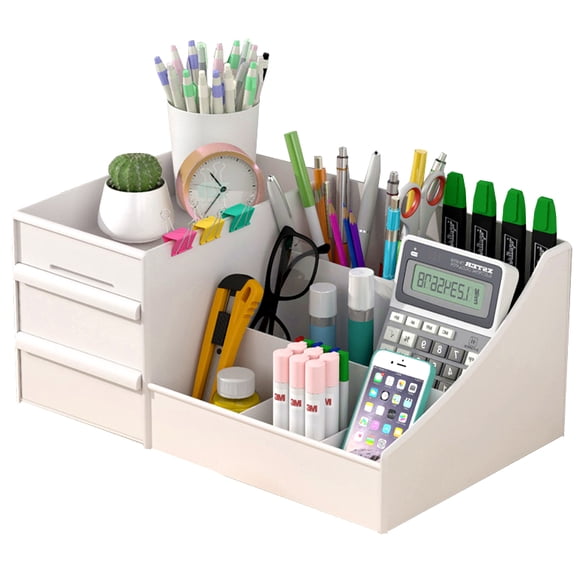 GIXUSIL Large Makeup Desktop Organizer, 3-Layer Drawer Cosmetic Storage Box for Cosmetics, Skincare, Perfume, Nail Polish, Brushes Portable Plastic Makeup & Jewelry Case for VanityWhite