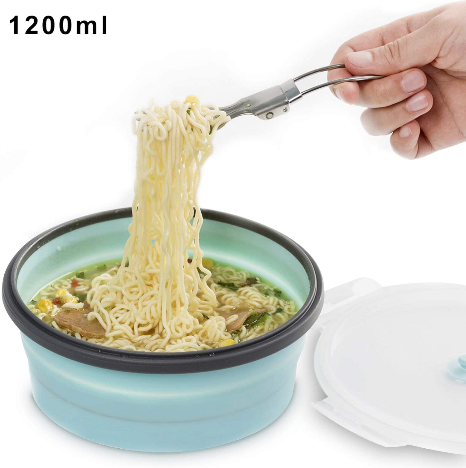GIXUSIL Large Size Collapsible Bowl, Food Grade Silicone BPA Free, Foldable Expandable Cup Dish Portable Travel Bowl(42 OZ)Blue