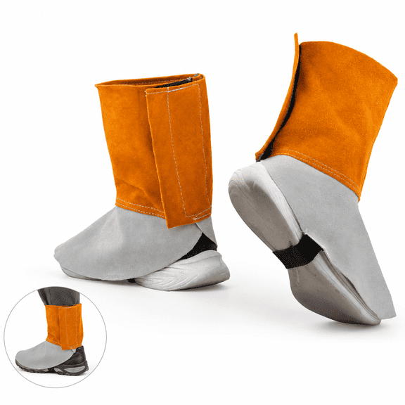 GIXUSIL Leather Welding Spats - Heat & Flame Resistant Cowhide Boot Covers for Welder Leg & Shoe Protection Against Sparks, Metal Casting, Grinding, Yellow
