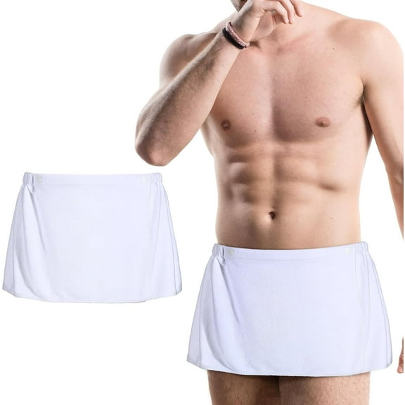 GIXUSIL Men's Adjustable Shower Wrap Bath Towel with Snap Closure,White Men's Bathrobes Beach Towels Short Shower Skirts, Adjustable Men’s Bath Wrap Towel, Towel Skirt for Home Gym Spa Beach Pool