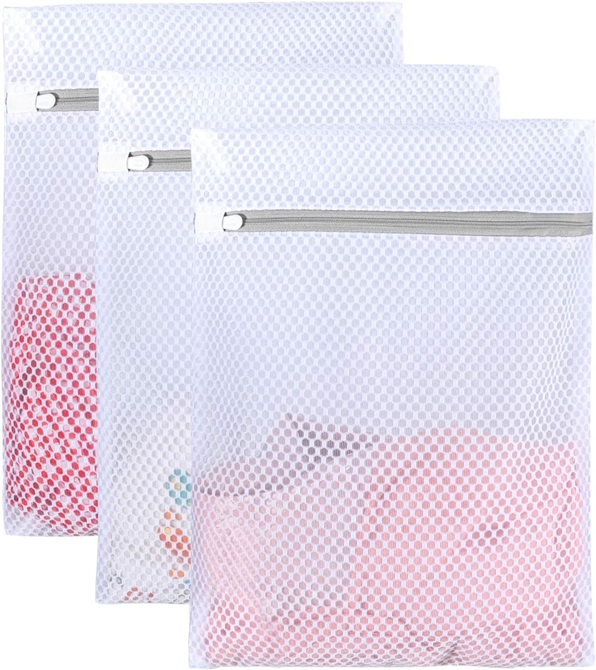 GIXUSIL Mesh Washing Bags for Laundry 3 Pack 10 x 12 inch Small Delicates Socks Lingerie Baby Clothes Wash Machine Net Zipper Bag for Home Dorm Hotel Travel Storage Organizer, White