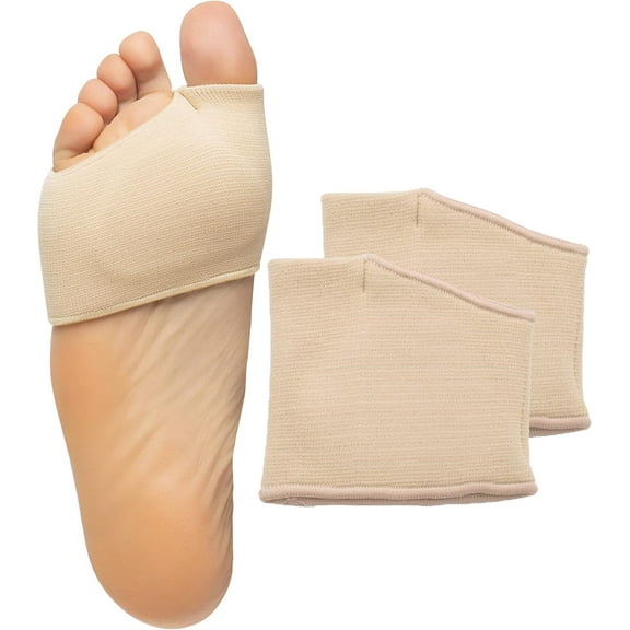GIXUSIL Metatarsal Pads, Fabric Sleeve Pads with Gel Inserts, Ball of Foot Pain Relief Cushions for Sesamoiditis, Metatarsalgia, Neuroma for Men and Women - 1 Pairs (Small, Beige)