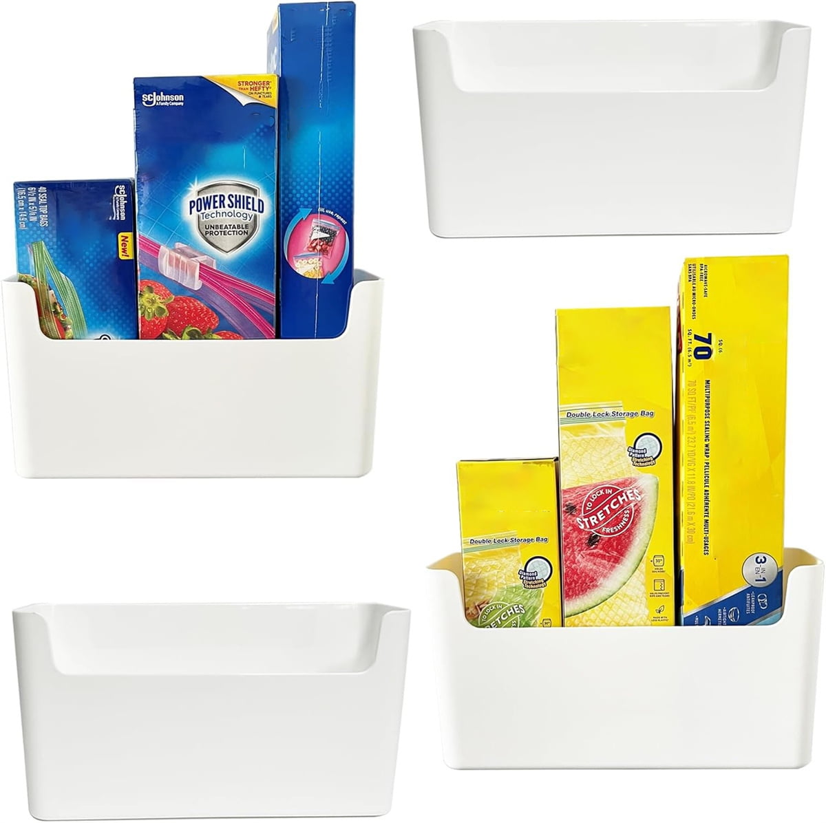 GIXUSIL Mount Inside Cabinet Door Organizer Storage Lid, Adhesive Slim Space Kitchen Pantry Organizers, Small Items Organiser Storage Box for Closet Bathroom (4 Pieces, White)