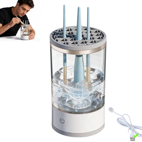 GIXUSIL Multi-Functional Electric Makeup Brush Cleaner Machine Automatic Portable USB Reusable Make Up Brush Cleaner Set for Quick Cleaning and Drying All Size Beauty Makeup BrushesGray White