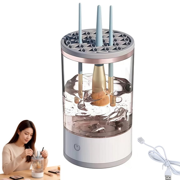 GIXUSIL Multi-Functional Electric Makeup Brush Cleaner MachineAutomatic Spinning Makeup Brush Washer & Holder Quick Efficient for Deep Cleaning All Size Brushes, Portable, Gifts for Women(White)