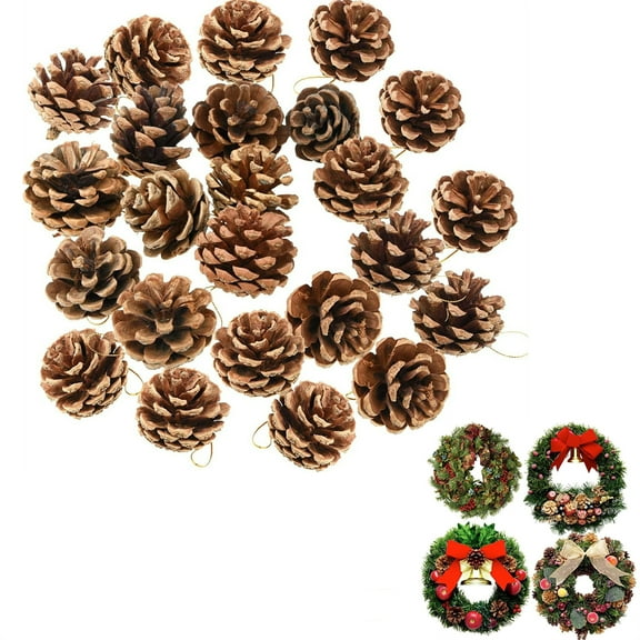 GIXUSIL Natural Bulk Christmas Pine Cones for Home Party Decorations, Christmas Tree Fall Ornaments with Golden Color Hoop 12 Pack