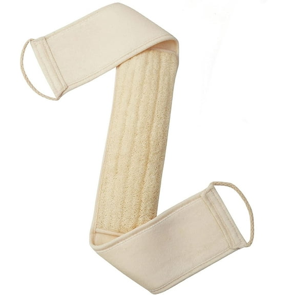 GIXUSIL Large/34.5 inch Natural Loofah Back Strap - Exfoliating Bath Scrubber for Deep Cleansing & Dead Skin Removal,Beige