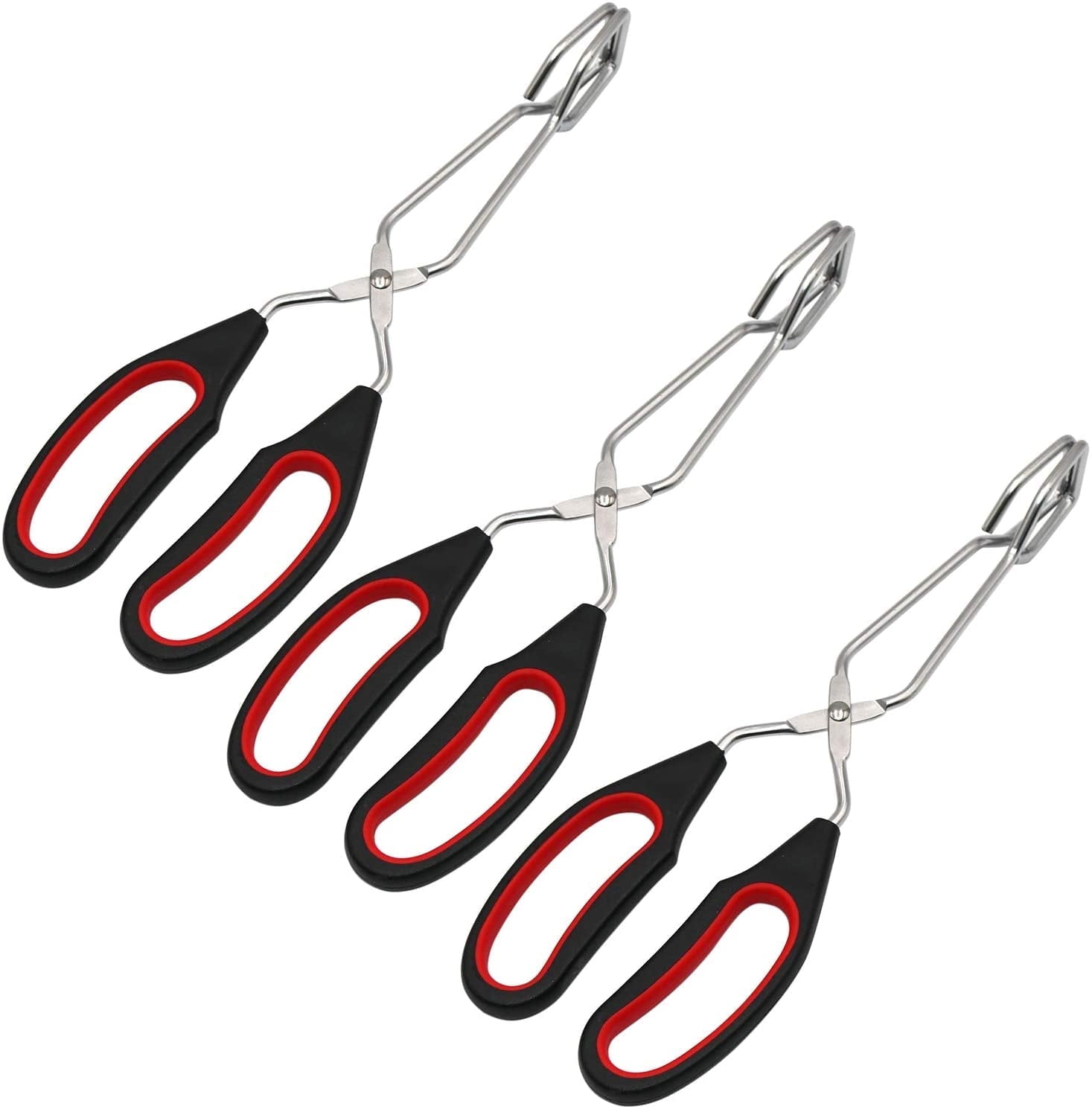 GIXUSIL Scissor 18/8(304) Stainless Steel Tongs With Plastic Silicone Kitchen Food Baking Bread Clamp BBQ Grilling Barbecue Black Tongs 9 ® Inch (3 Pieces)