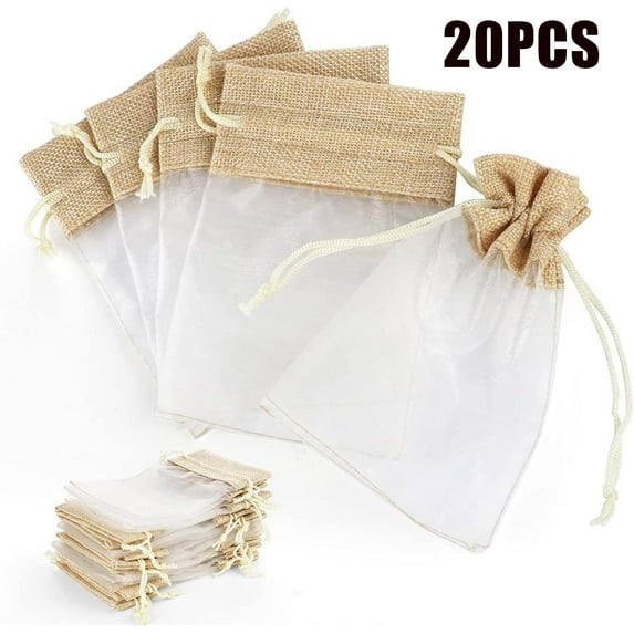 GIXUSIL Organza Bags, Burlap Gift Bags, Drawstring Organza Small Bags, Favors Mesh Gift Bags, DIY Craft Bags, Sachet Candy Pouches for Party, Jewelry, Christmas, Festival, Wedding (4x6 in)