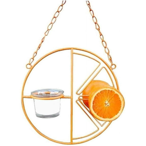 GIXUSIL Oriole Bird Feeder for Outdoors Jelly and Oranges, Orange Fruit Oriole Jelly Bird Feeder, Outdoor Garden Metal Hanging Drinking Grape Jelly Container Hummingbird Feeder