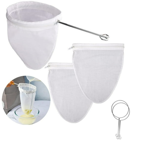 GIXUSIL Pack of 2 Nut Milk Strainer Bags, Washable Nylon Strainer Filter with Stand, Reusable Mesh Filter Bag for Juice, Milk, Coffee, Vegetable Juices