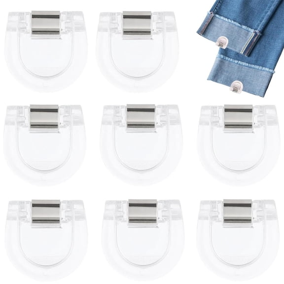 GIXUSIL Pant Leg Tightener Installation Fastener Clamp Portable Pins Concealed Clothing Clips Temporary Pants Leg Hemming Clamp Anti Drag Skirt Clothing Clips Leg Adjuster, 8 Pcs Clear