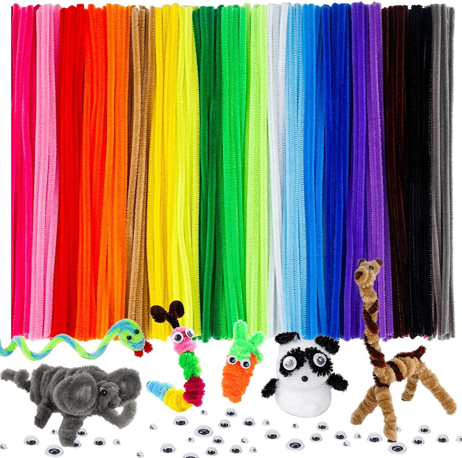 GIXUSIL Pipe Cleaners Craft Supplies - 100pcs 10 Colors 12 inch  Pipecleaners Craft Kids DIY Art Supplies+250 Pcs Wiggle Eyes , Pipe Cleaner  Chenille