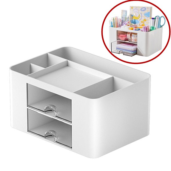 GIXUSIL Plastic Cosmetic Organizer, Multi-Purpose Storage Box with Drawers for Makeup Jewelry Office Supplies Home Organization,White