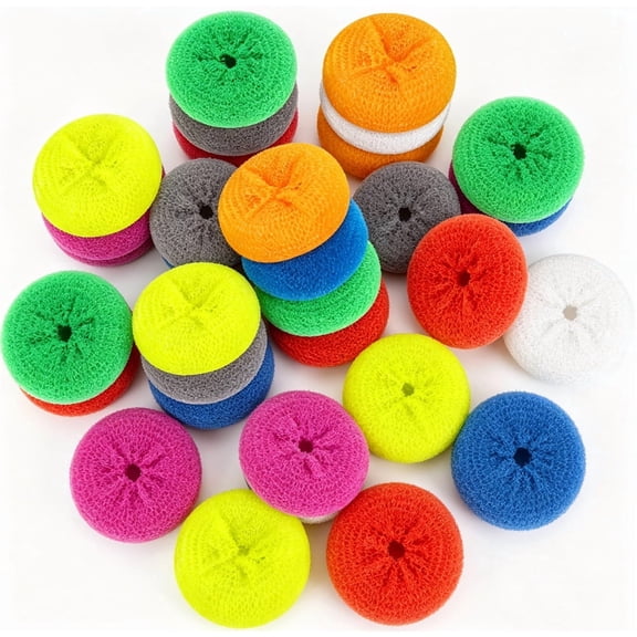 GIXUSIL Plastic Dish Scrubbers for Dishes Plastic Pot Round Scrubber Scouring Pad Nylon Dish Scrubber, Poly Mesh Scouring Dish Pads Non Scratch Scrubbers Assorted Color (Rainbow Colors, 30 Pieces)