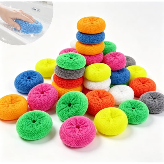 GIXUSIL Plastic Dish Scrubbers for Dishes Plastic Pot Round Scrubber Scouring Pad Nylon Dish Scrubber, Poly Mesh Scouring Dish Pads Non Scratch Scrubbers Assorted Color (Rainbow Colors, 30 Pieces)