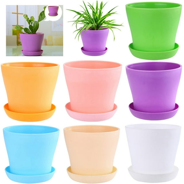 GIXUSIL Plastic Planters Indoor Set of 8 Flower Plant Pots Decorative