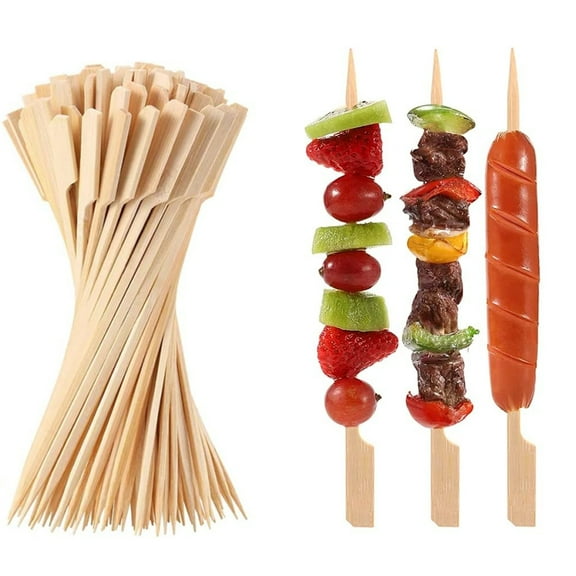 GIXUSIL Premium 100 Pcs 10 inch Square Large Bamboo Paddle Skewers for Appetizers Fruit Kabobs Sandwiches BBQ Grill Food Sticks Flat Burgers Sticks