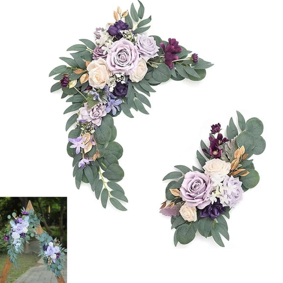 GIXUSIL Rustic Wedding Arch FlowersFaux Flower Swag Set of 2 for Wedding Welcome Signs Floral Swag Wedding Reception Ceremony Signs Decor (Purple)