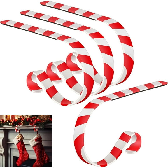 MODANU Set of 4 Red Non Slip Christmas Stocking Hanger, Christmas Stocking Holders, Multi Uses Stocking Hooks for Mantle Fireplace Shelf Staircases Xmas Party Decorations