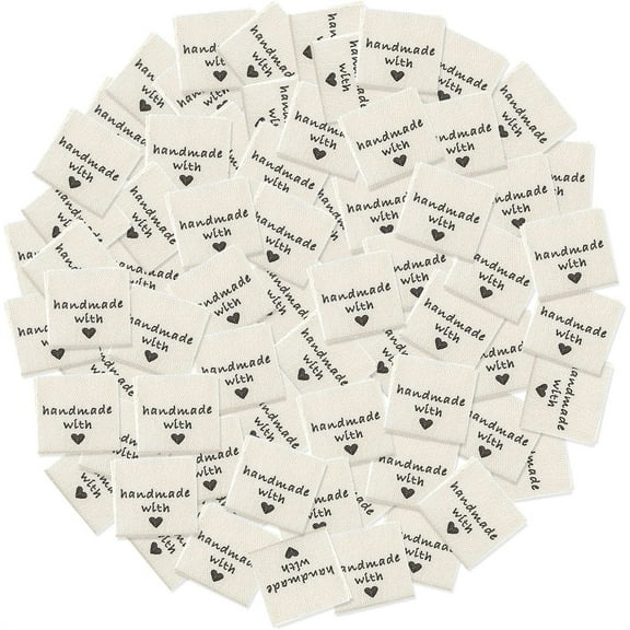 GIXUSIL Sewing Labels for Handmade Items, Custom Tags, Handmade with Love Labels, Embossed Tags Sew on Clothing, Fabric Labels for DIY Crafts Knitting Crocheting Sewing