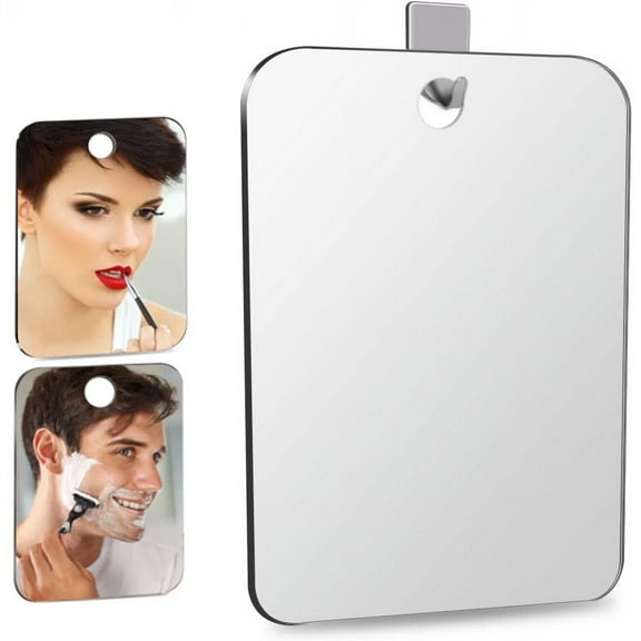GIXUSIL Shatterproof Shower Mirror Fogless for Shaving (5 x 6.7 inch),Unbreakable Deluxe Plexiglass Makeup Mirror with Hook,Largest Bathroom Wall Hanging,Portable Handheld Camping,Silver