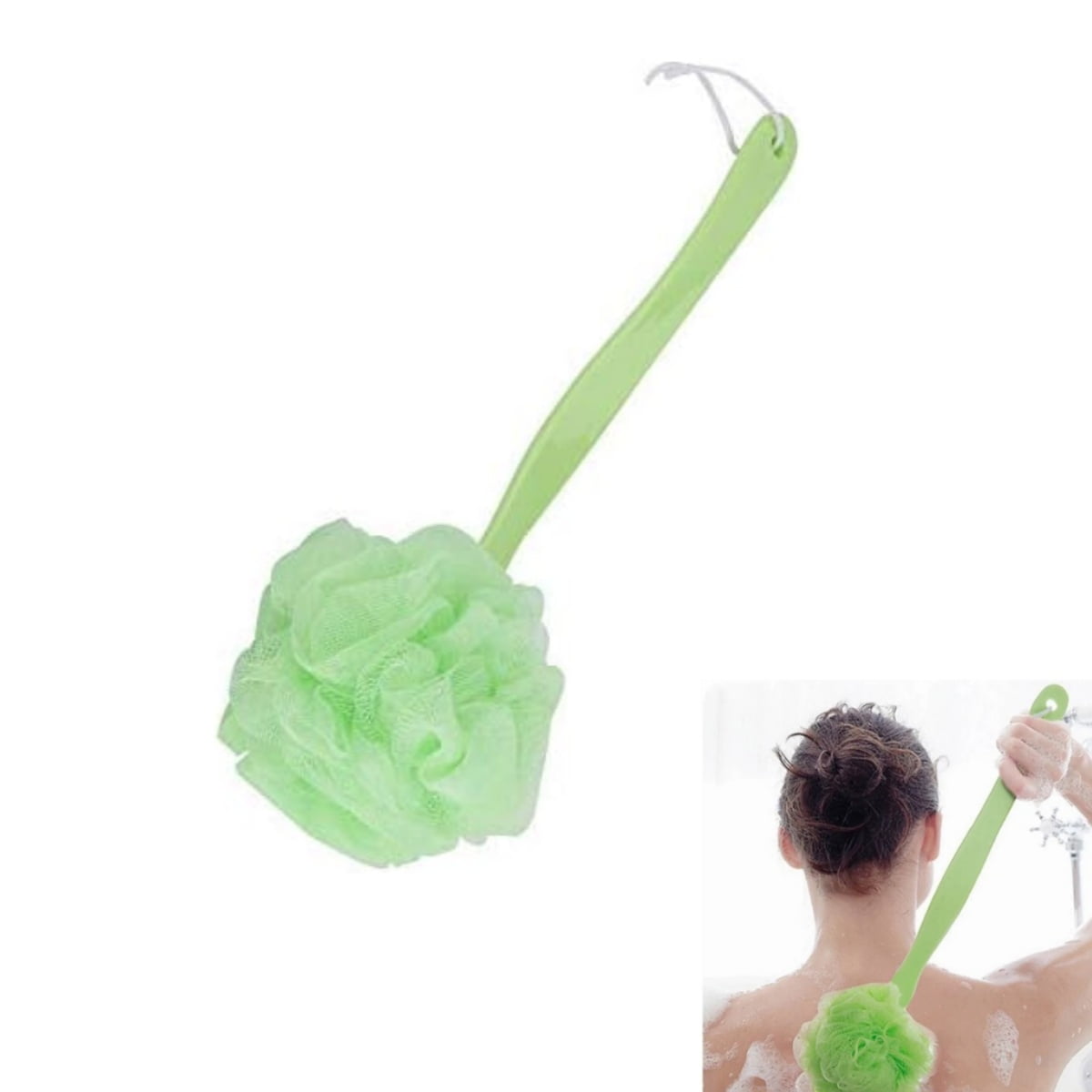GIXUSIL Shower Loofah on a Stick, Long Handled Mesh Bath Sponge, Green ...
