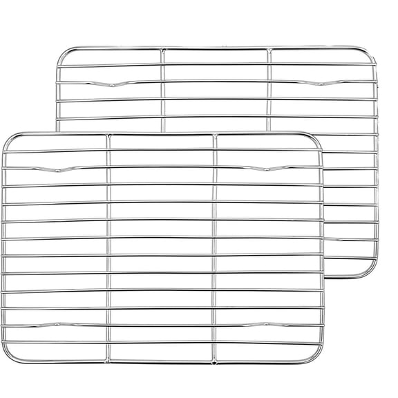 GIXUSIL Small Cooling Rack Set of 2, Stainless Steel Grill Wire Rack for Oven Roasting Baking Cooking, 24.5x19x1.5cm Fit Mini Oven Tray for Cake/Meat/Bread, Health & Dishwasher Safe,Silver