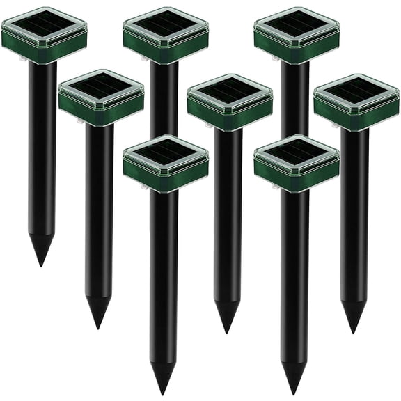 Solar Mole Repellent Stakes, 8 Pack Solar Powered Sonic Gopher Deterrent Spikes, Waterproof Solar Voles Gopher Chipmunk Repellent for Lawn, Garden, Farm Outdoor Use