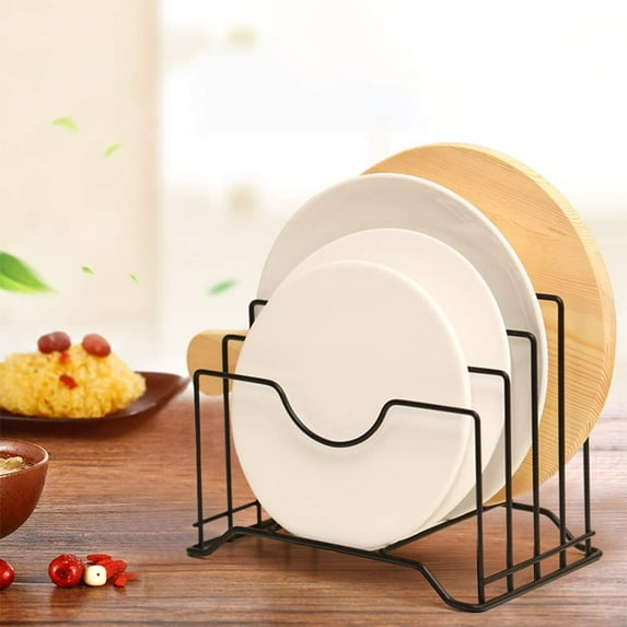 GIXUSIL Stainless Iron Cutting Board Holder, Lid Holder, Pot Lid Rack Organizer Kitchen Cabinet Rack Storage with 4 Sectional 10.04*6.1*8.46" (Black)